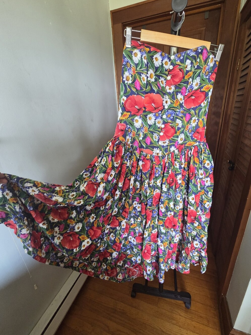 Vintage René Derhy Strapless Floral Dropwaist Lightweight Dress